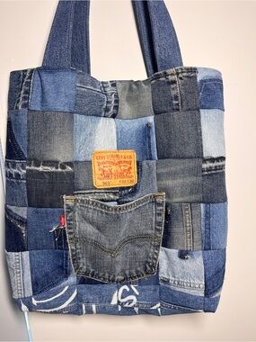 Homemade Levi's Patchwork Denim Tote 17”x17” | Upcycled | Boho